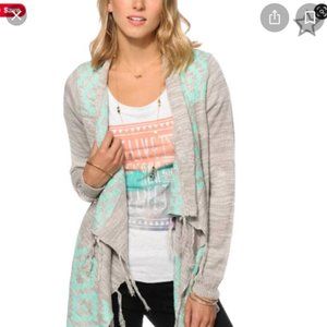 Trillium Womens Small Grey and Turuoise cardigan